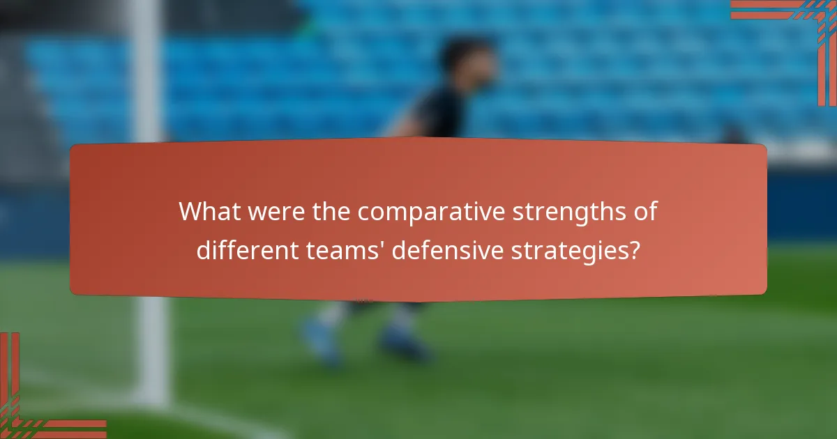 What were the comparative strengths of different teams' defensive strategies?